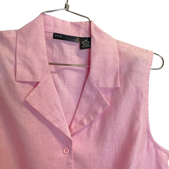 Grace elements linen women button front cropped shirt pink sleeveless Sz 8p - Picture 4 of 10